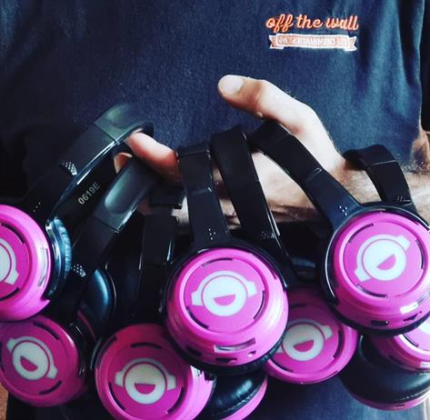 Pink silent disco headsets